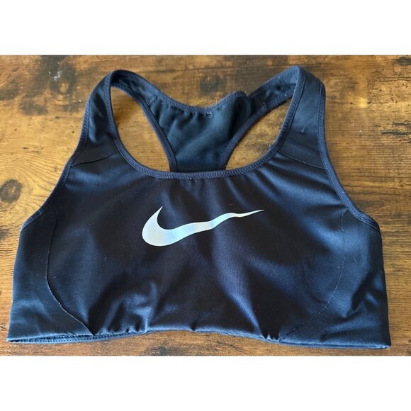 Nike Womens Black Sports Bra With White Swoosh Logo Small - Picture 1 of 11
